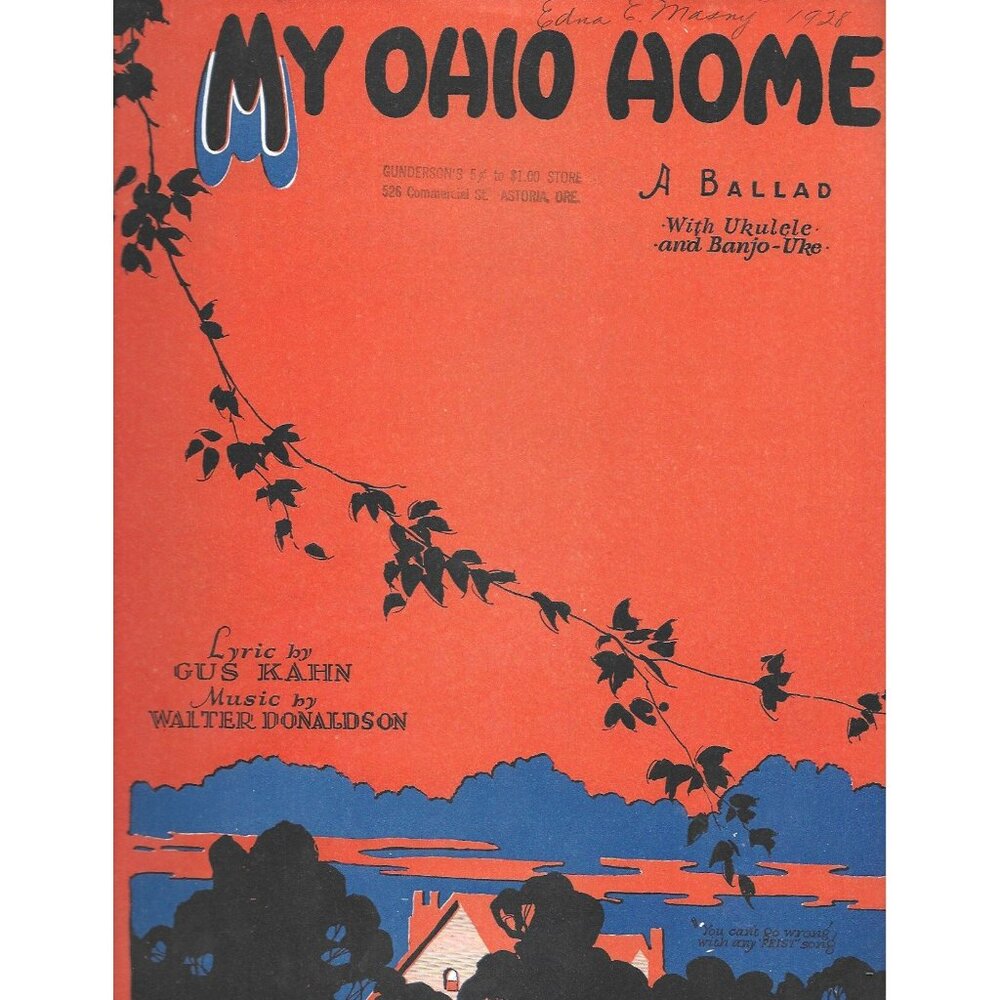 My Ohio Home Sheet Music 1927 Gus Kahn Walter Donaldson Leo Feist Ballad Vintage - Picture 1 of 4